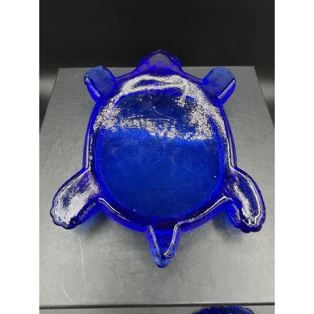 Vintage Cobalt Blue Presser Glass Turtle Trinket Box/ Ring Dish